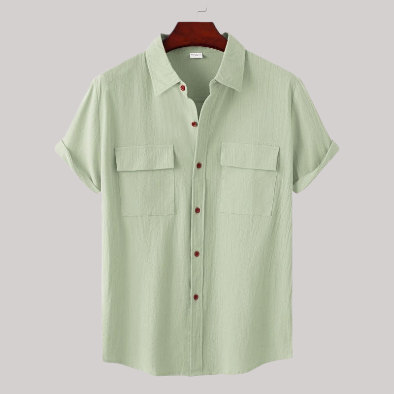 Linen Blend Short Sleeve Button Down Shirt