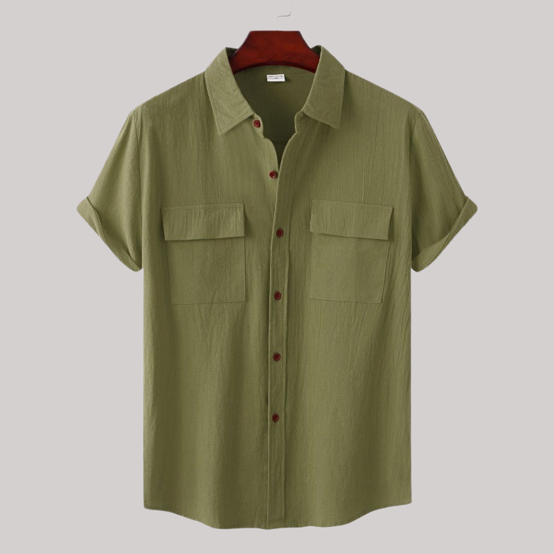 Linen Blend Short Sleeve Button Down Shirt
