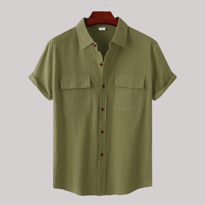 Linen Blend Short Sleeve Button Down Shirt