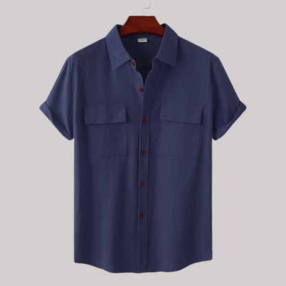 Linen Blend Short Sleeve Button Down Shirt