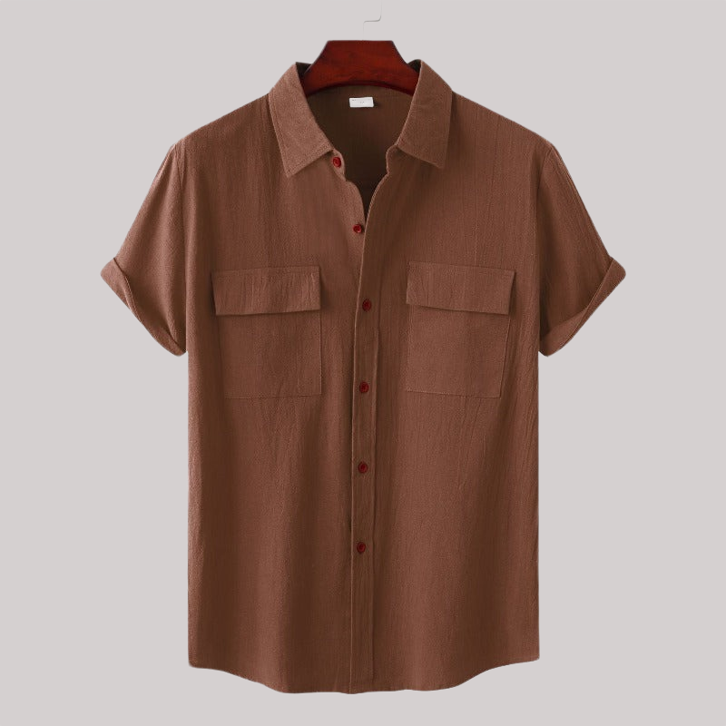 Linen Blend Short Sleeve Button Down Shirt