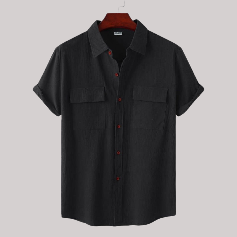 Linen Blend Short Sleeve Button Down Shirt