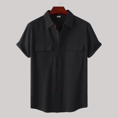 Linen Blend Short Sleeve Button Down Shirt