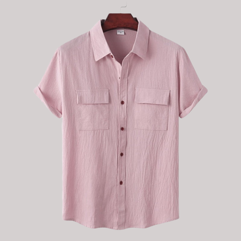 Linen Blend Short Sleeve Button Down Shirt