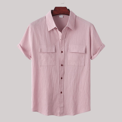 Linen Blend Short Sleeve Button Down Shirt