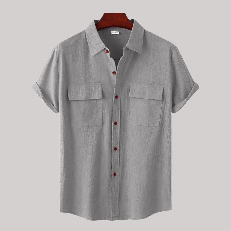 Linen Blend Short Sleeve Button Down Shirt
