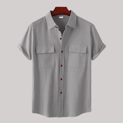 Linen Blend Short Sleeve Button Down Shirt