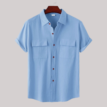 Linen Blend Short Sleeve Button Down Shirt