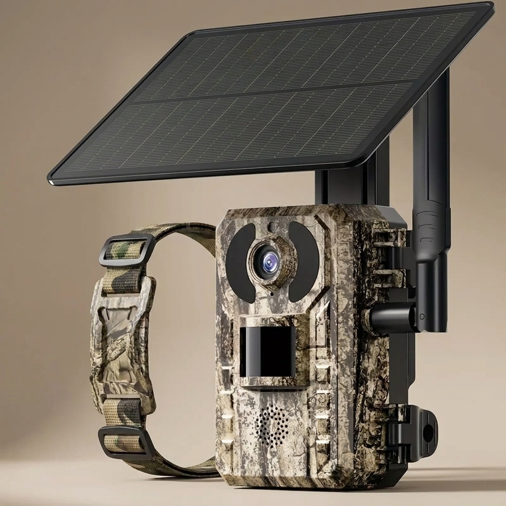 Solar Cellular Camera with 4W solar panel and mounting strap
