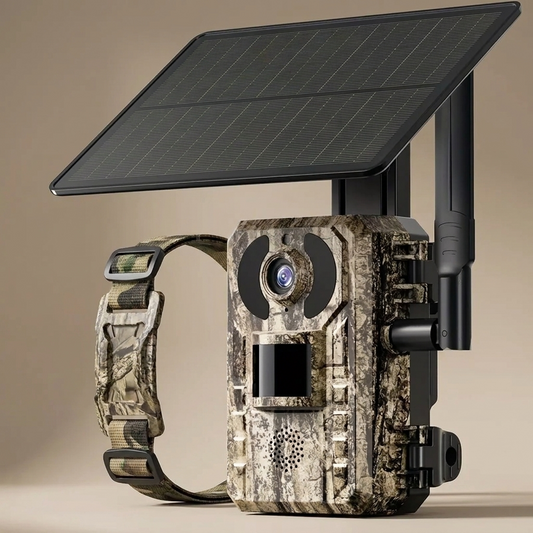 Solar Cellular Camera with 4W solar panel and mounting strap