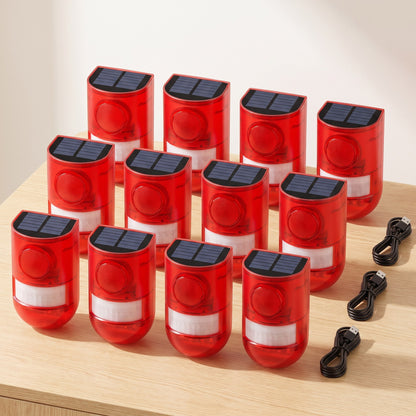 Twelve solar motion alarms with USB charging cables