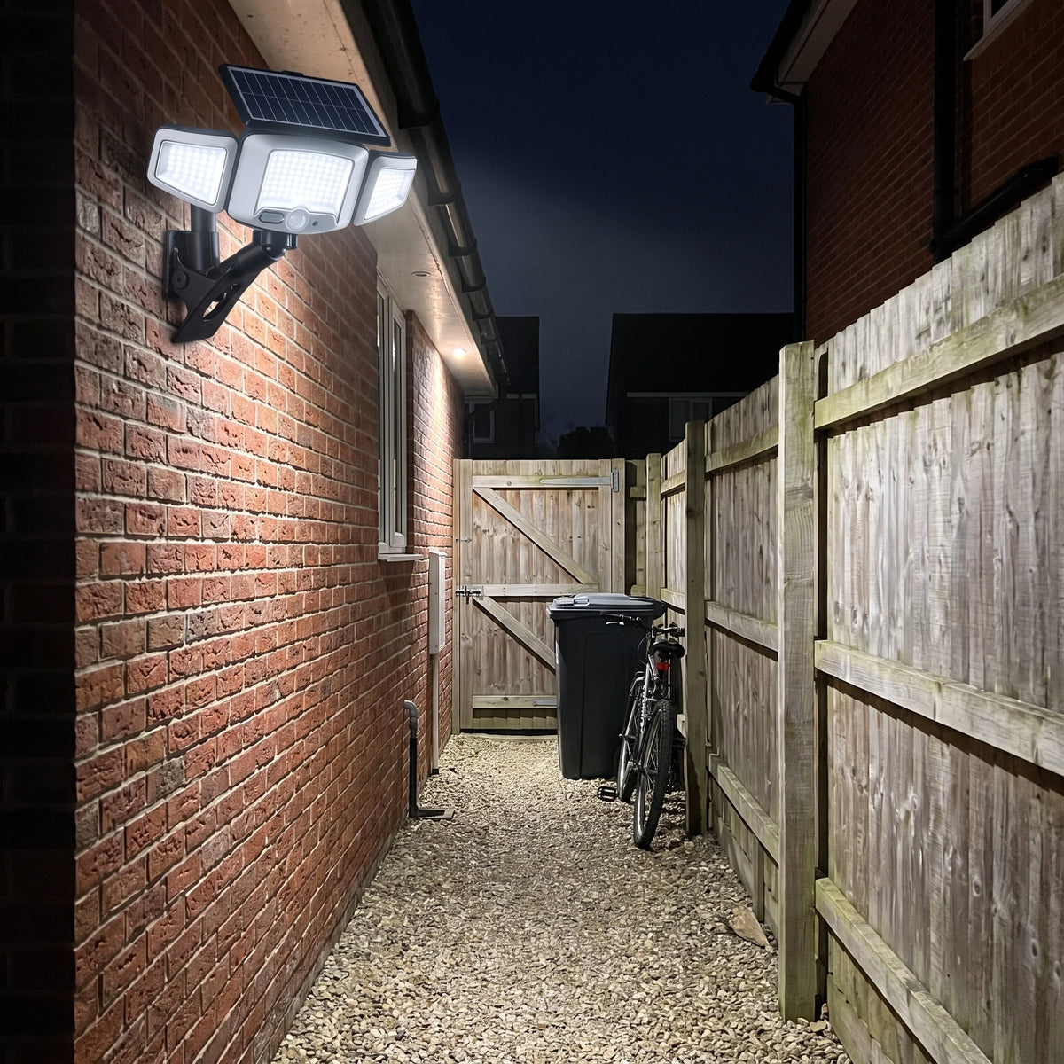 Dark side passage lit end to end by the flood light