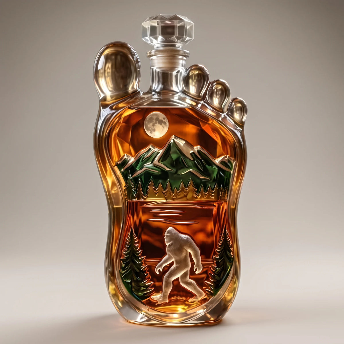 Bigfoot Whiskey Decanter on a dark studio background