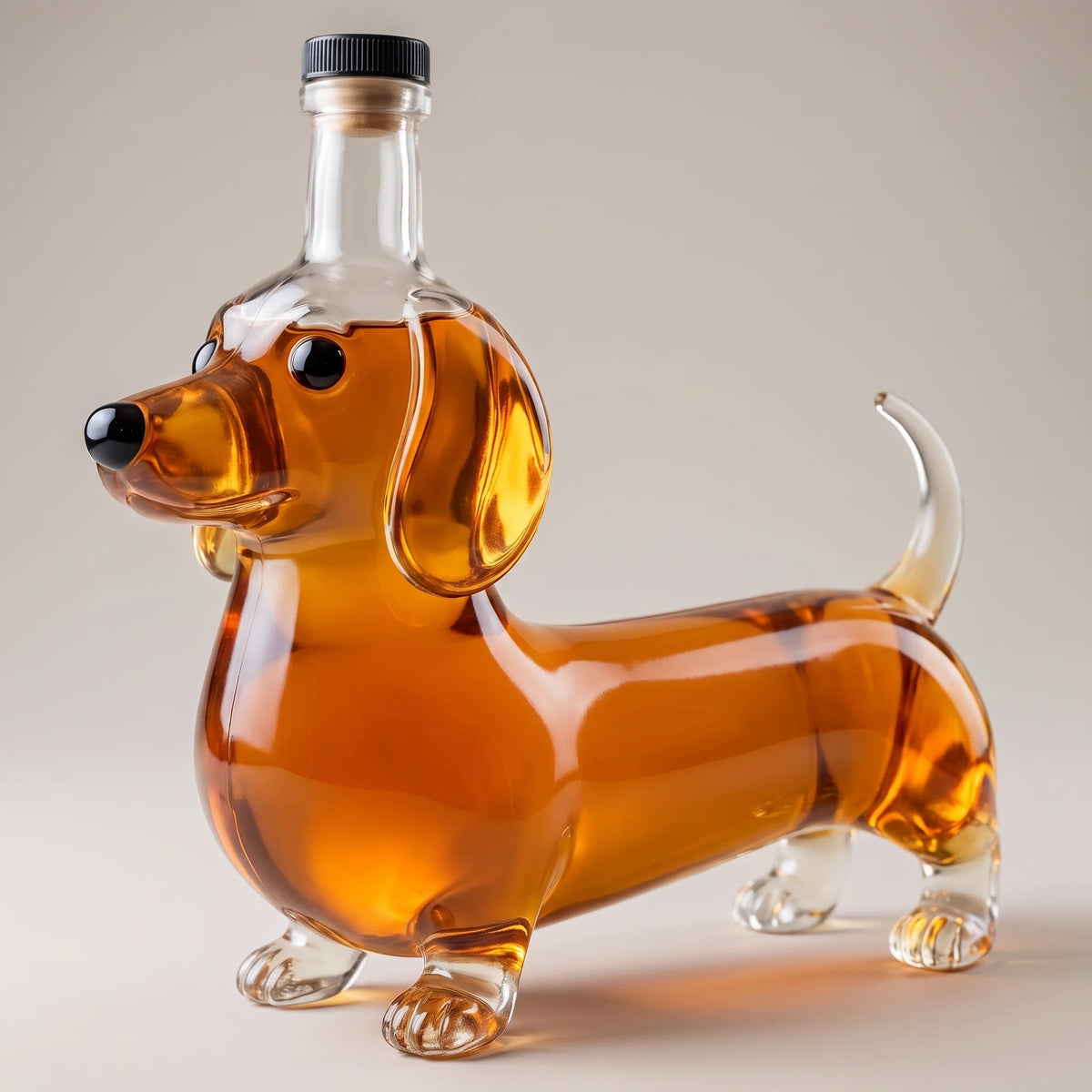 Dachshund Whiskey Decanter on a dark studio background