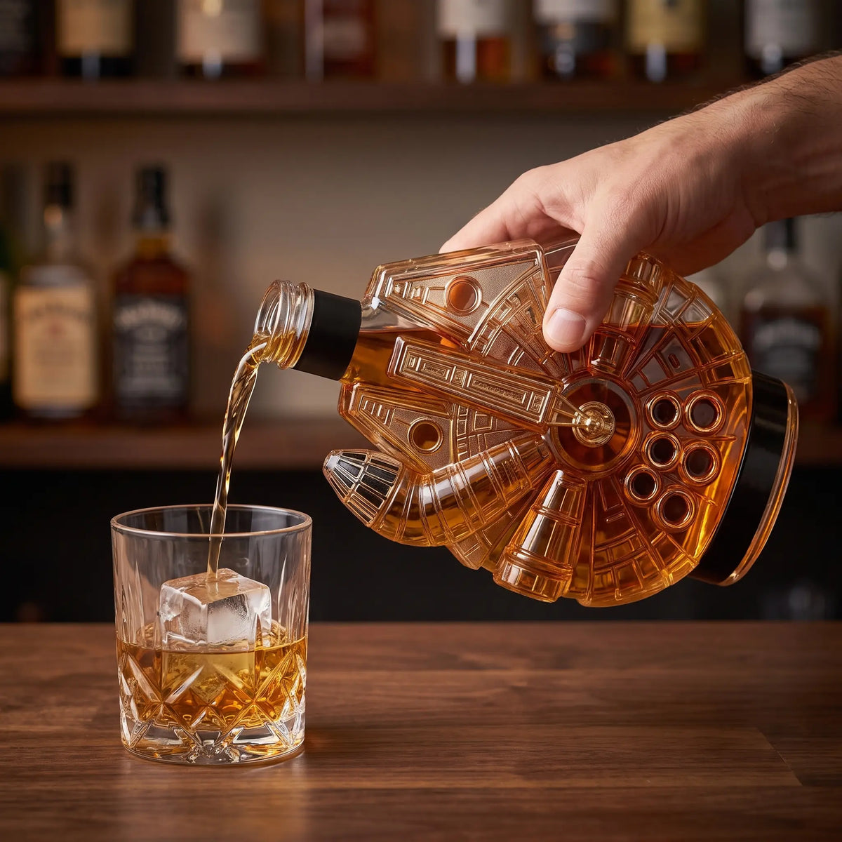 Starship Whiskey Decanter beside an open gift box