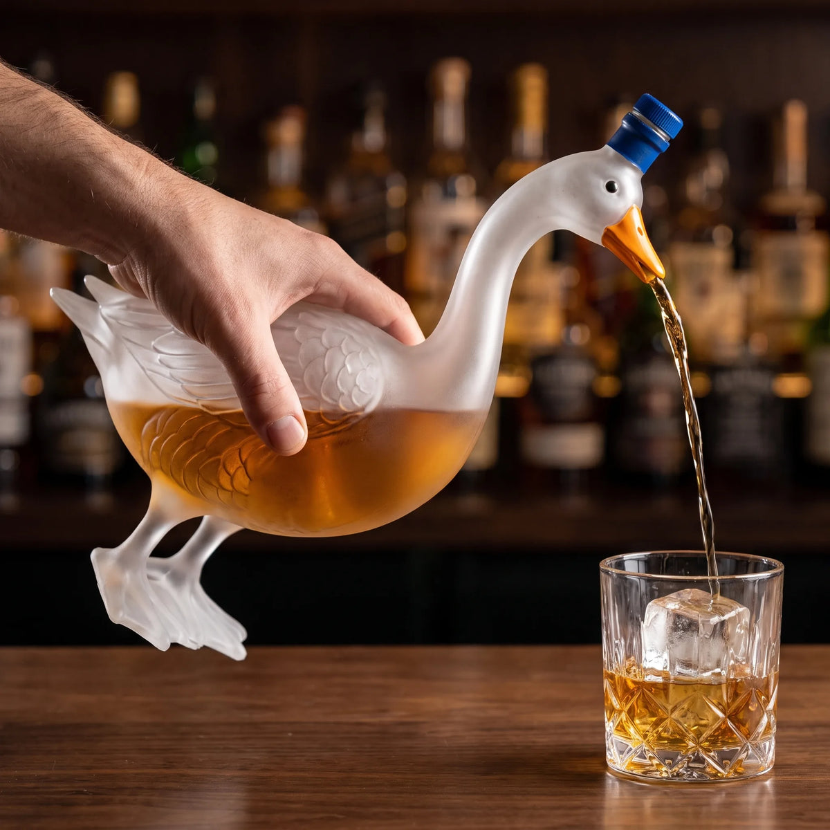 Goose Whiskey Decanter beside an open gift box