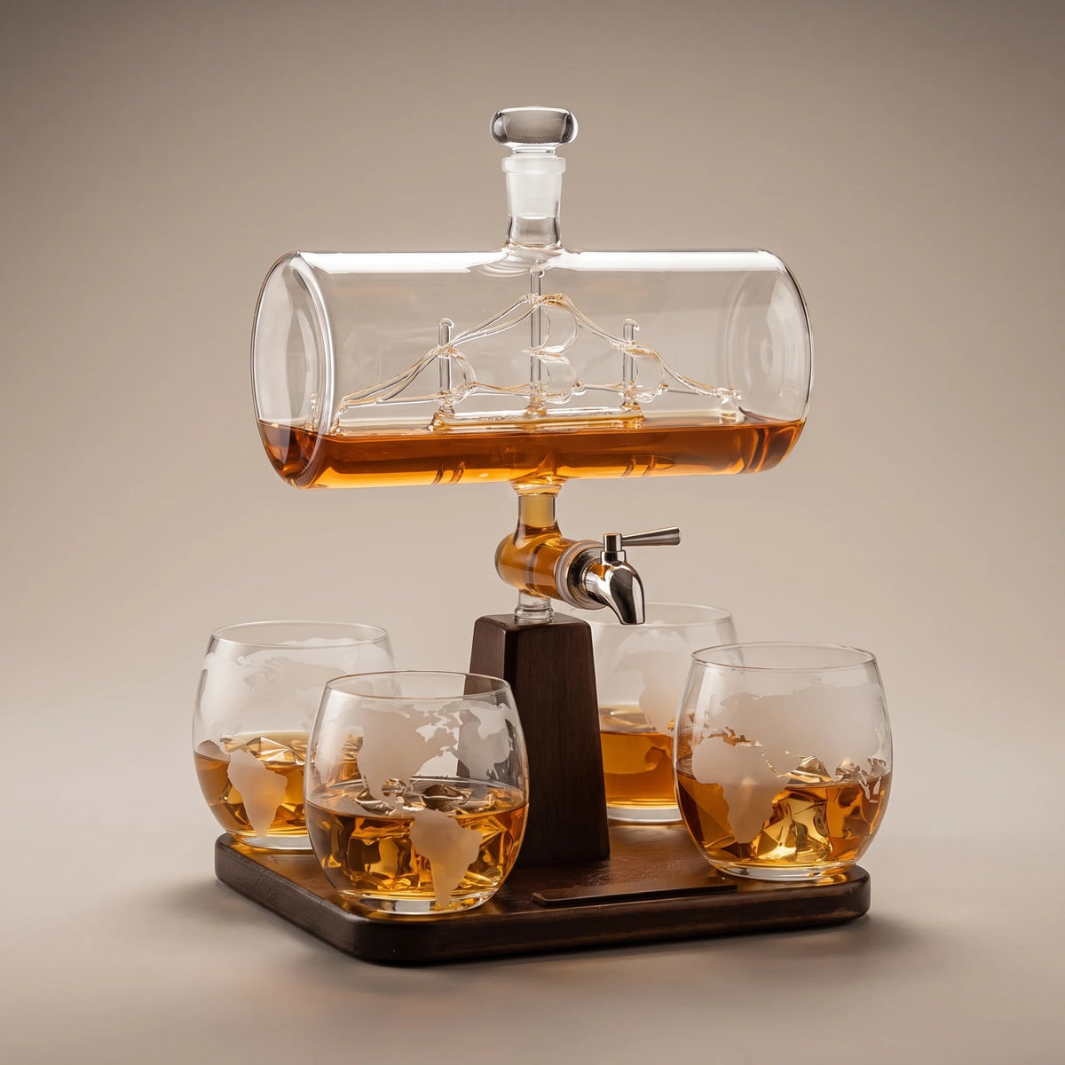 Ship Decanter Set on a dark studio background