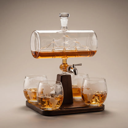 Ship Decanter Set on a dark studio background