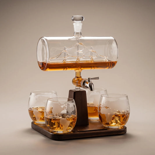 Ship Decanter Set on a dark studio background