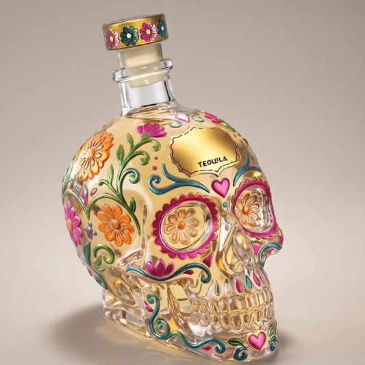Sugar Skull Tequila Decanter on a dark studio background