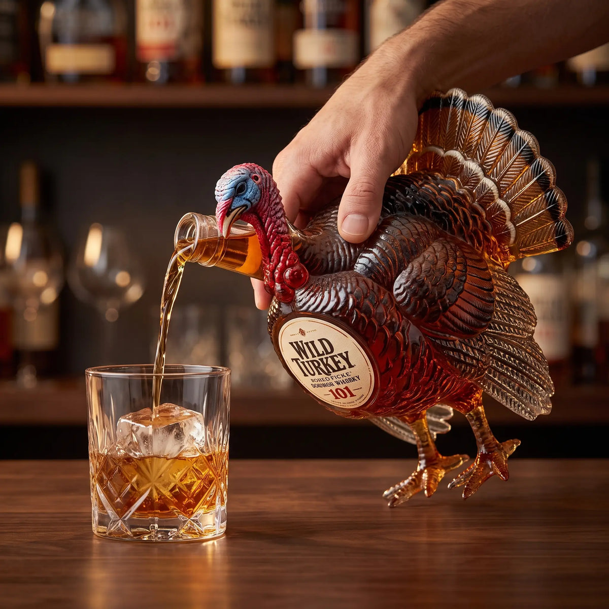 Turkey Whiskey Decanter beside an open gift box