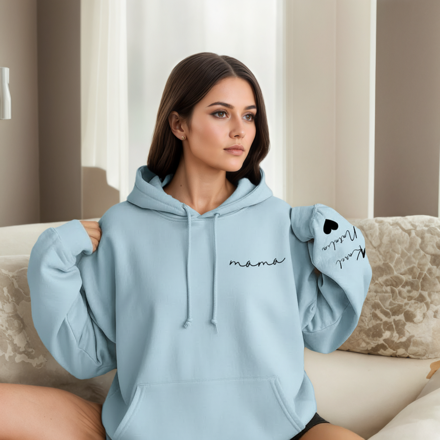 Personalized Mama Sweatshirt And Hoodie With Names On Sleeve