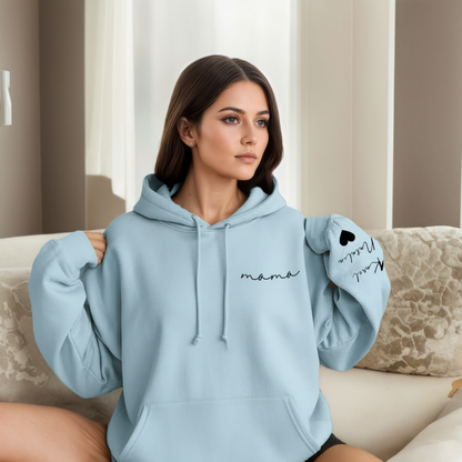 Personalized Mama Sweatshirt And Hoodie With Names On Sleeve