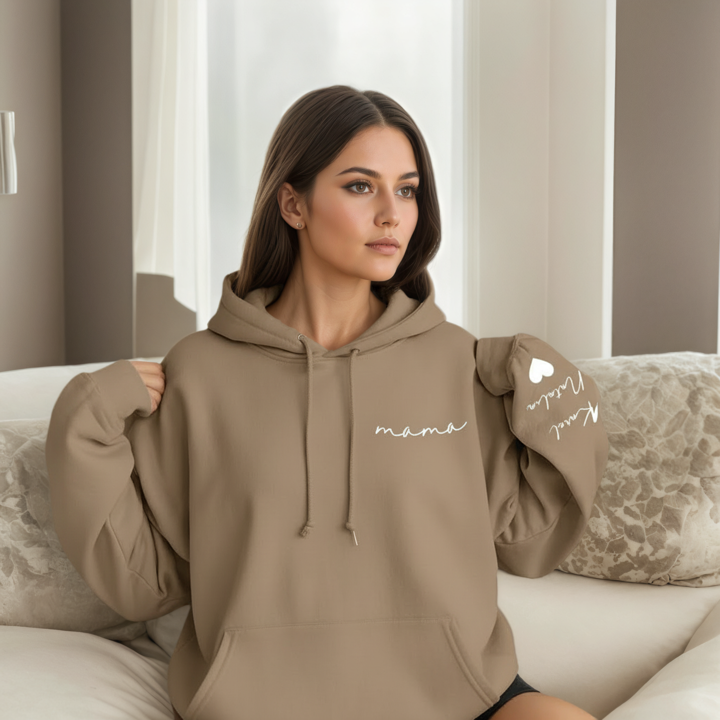 Personalized Mama Sweatshirt And Hoodie With Names On Sleeve