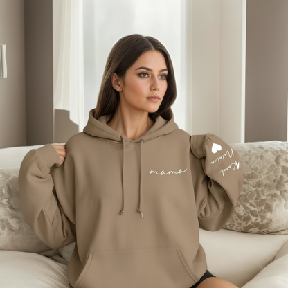 Personalized Mama Sweatshirt And Hoodie With Names On Sleeve