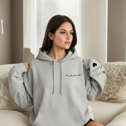 Personalized Mama Sweatshirt And Hoodie With Names On Sleeve