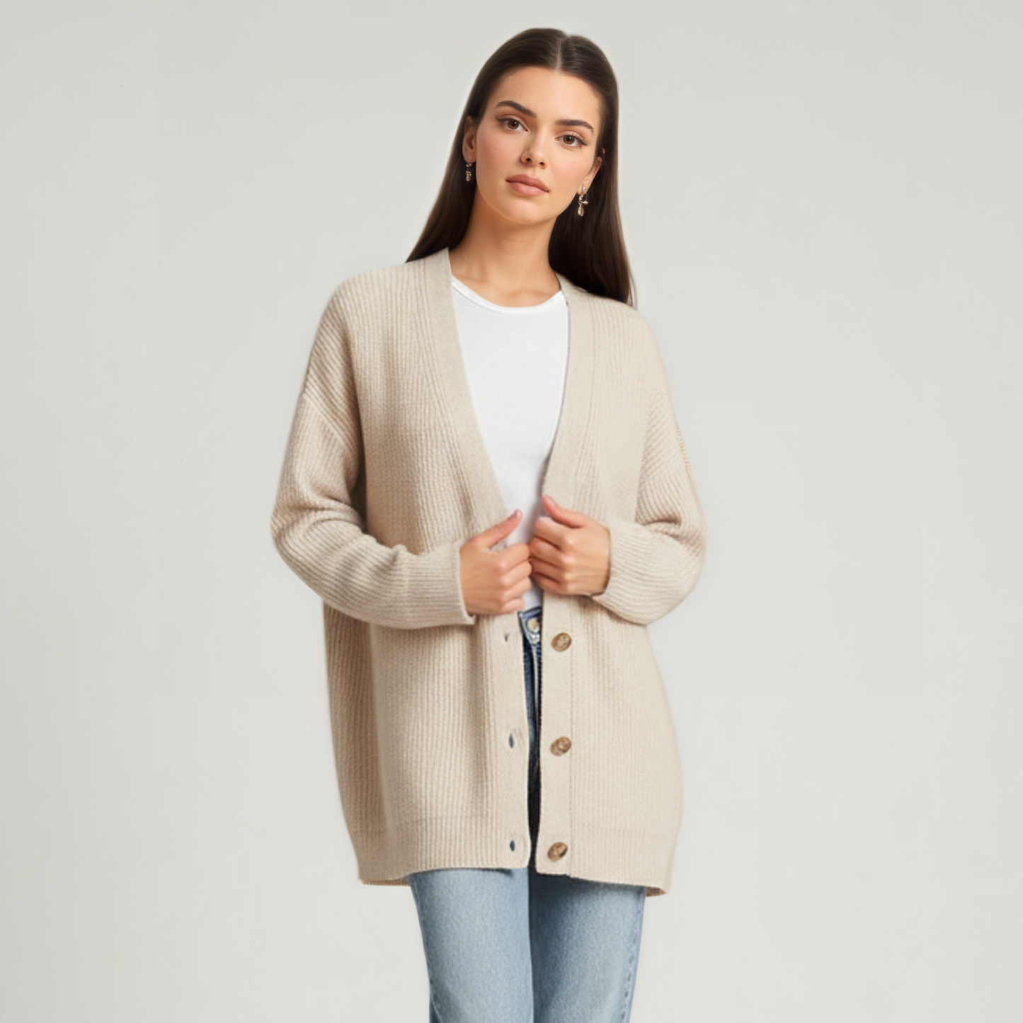 Soft Knit Cashmere Cocoon Front Button Cardigan