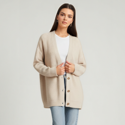 Soft Knit Cashmere Cocoon Front Button Cardigan