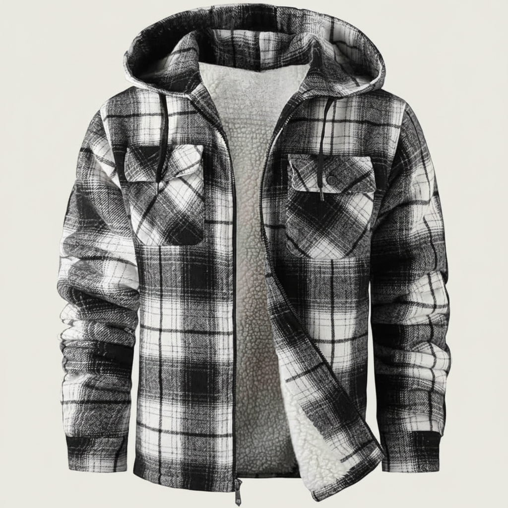 Sherpa Lined Plaid Flannel Zip Hoodie Jacket