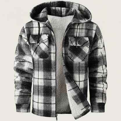 Sherpa Lined Plaid Flannel Zip Hoodie Jacket