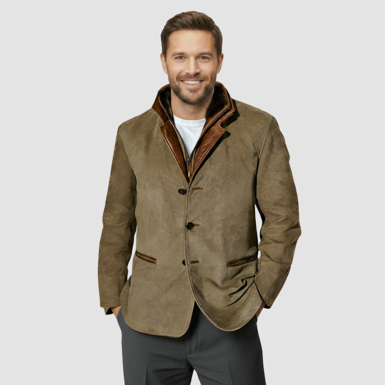 Leather Blazer with Shearling Collar Jacket