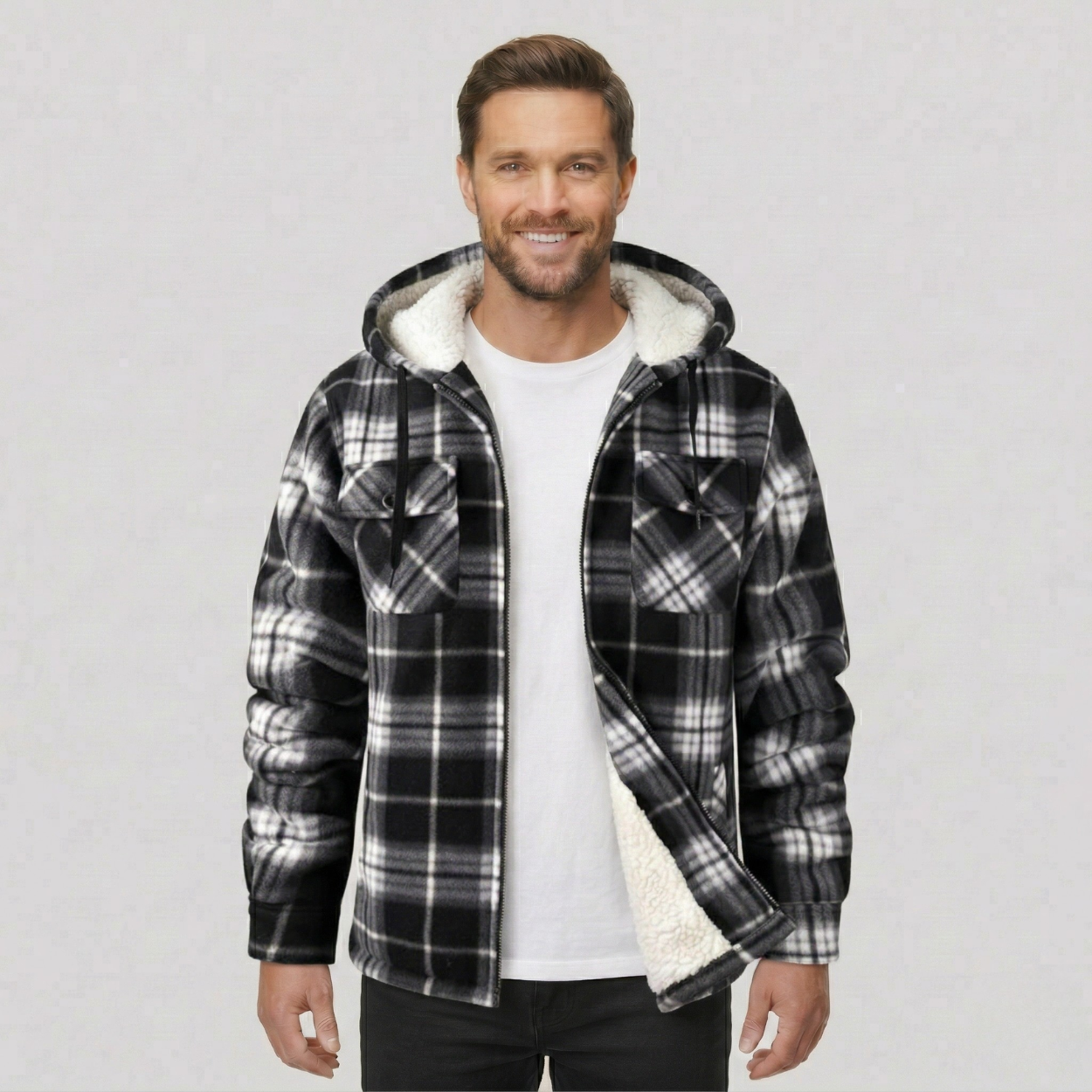 Everyday Plaid Flannel Sherpa Lined Hoodie Jacket