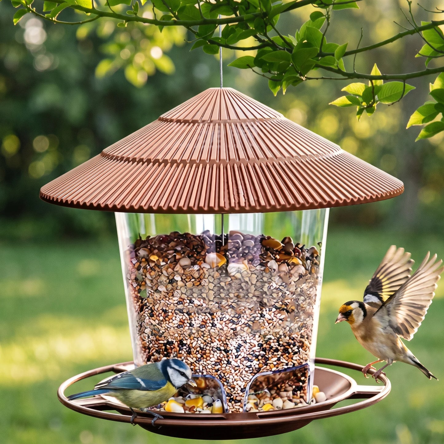 Birds feeding at the gazebo feeder