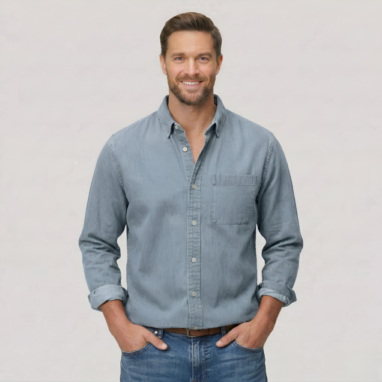 Classic Solid Long Sleeve Button Down Shirt