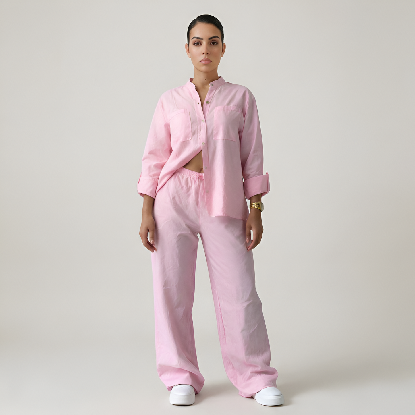 Minimal Button Up Co Ord Set For Women