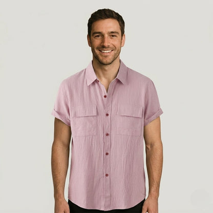 Linen Blend Short Sleeve Button Down Shirt