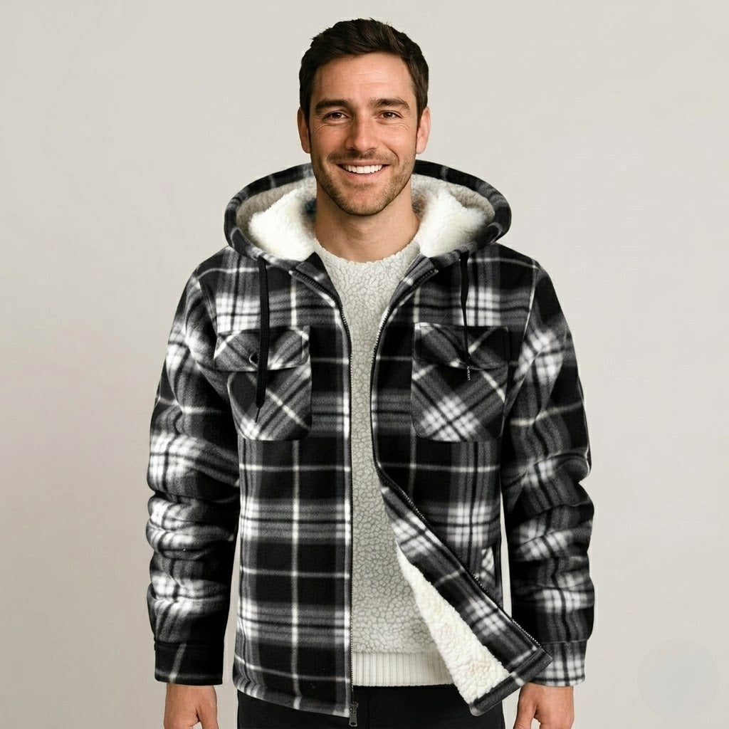 Sherpa Lined Plaid Flannel Zip Hoodie Jacket
