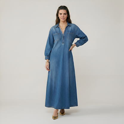Long Sleeve Denim Maxi Dress For Women