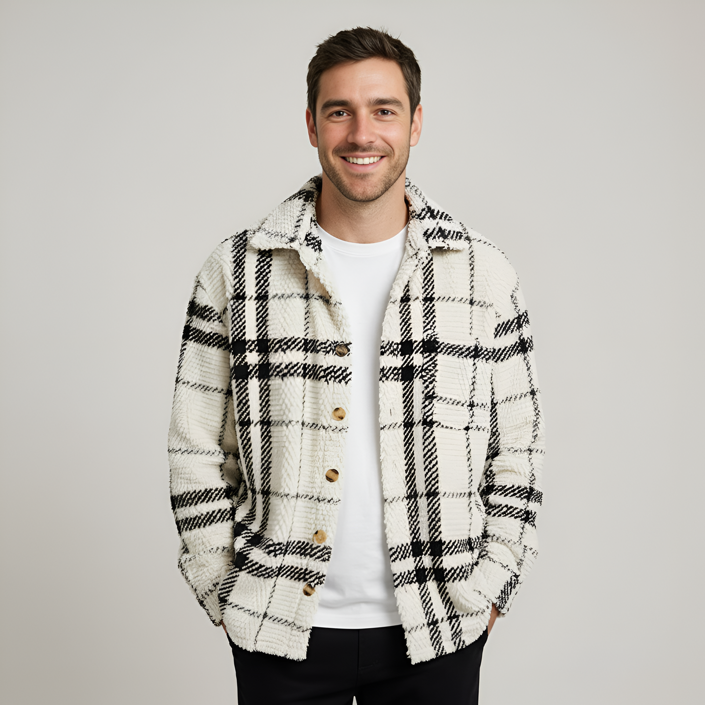 Plaid Fleece Button Down Shirt Jacket
