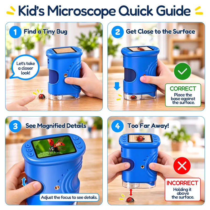 【2027 Upgrade】SEEKID 1000X Handheld Microscope for Kids with 4K 2.0" Screen, Photo & Video Camera, Rechargeable and Portable, a Fun STEM Gift & Birthday Present for Ages 3+,back to school