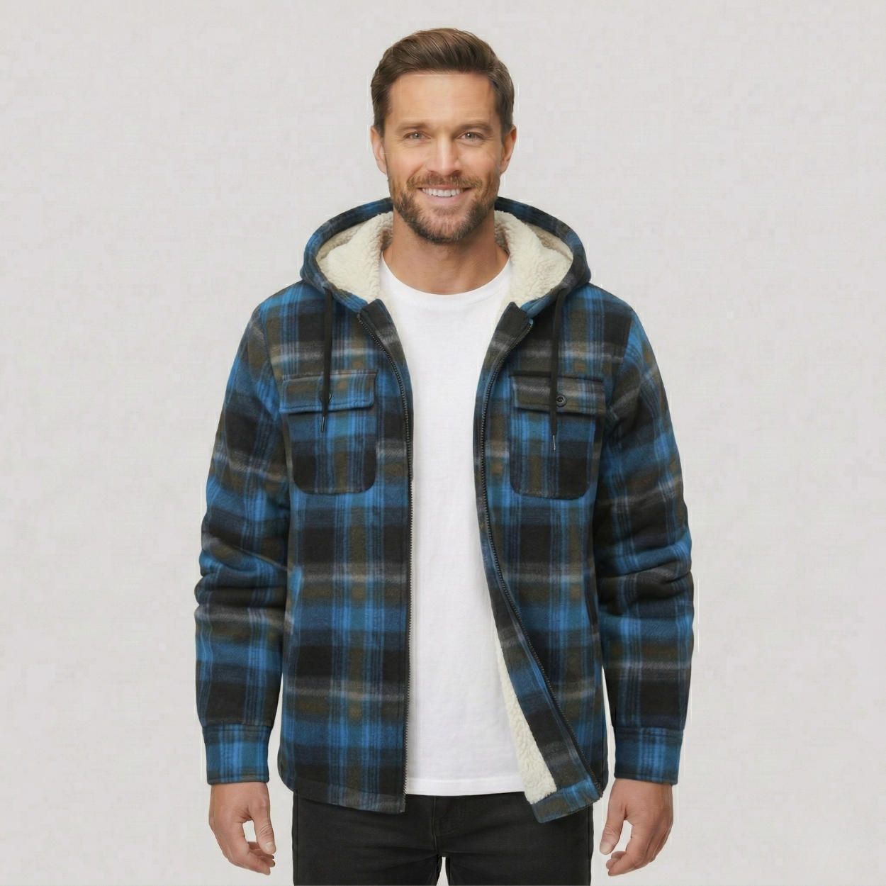 Everyday Plaid Flannel Sherpa Lined Hoodie Jacket