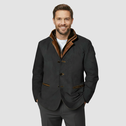 Leather Blazer with Shearling Collar Jacket