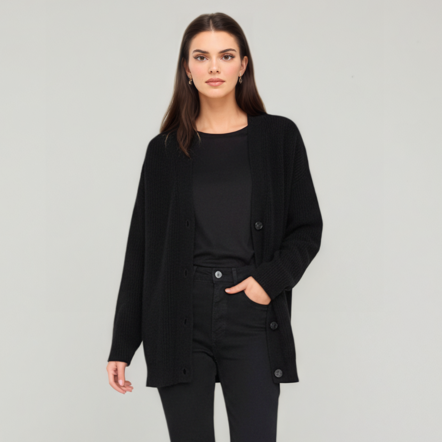 Soft Knit Cashmere Cocoon Front Button Cardigan