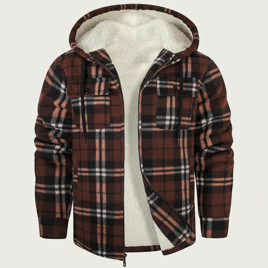 Sherpa Lined Plaid Flannel Zip Hoodie Jacket
