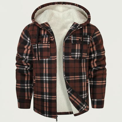 Sherpa Lined Plaid Flannel Zip Hoodie Jacket