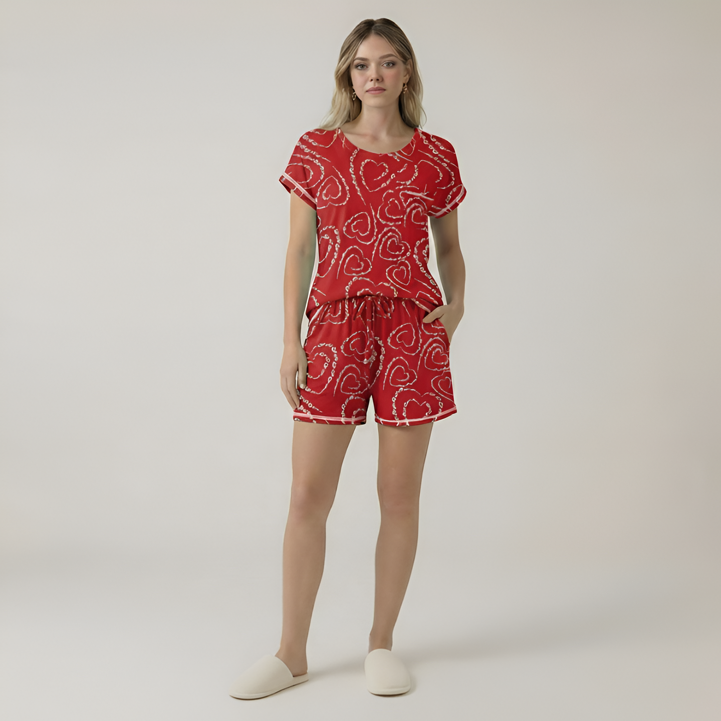 Short Sleeve Pajama Set With Contrast Piping And Pocket